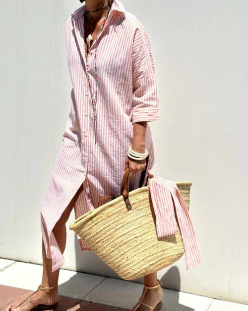 Classic Striped Lace-up Shirt Dress