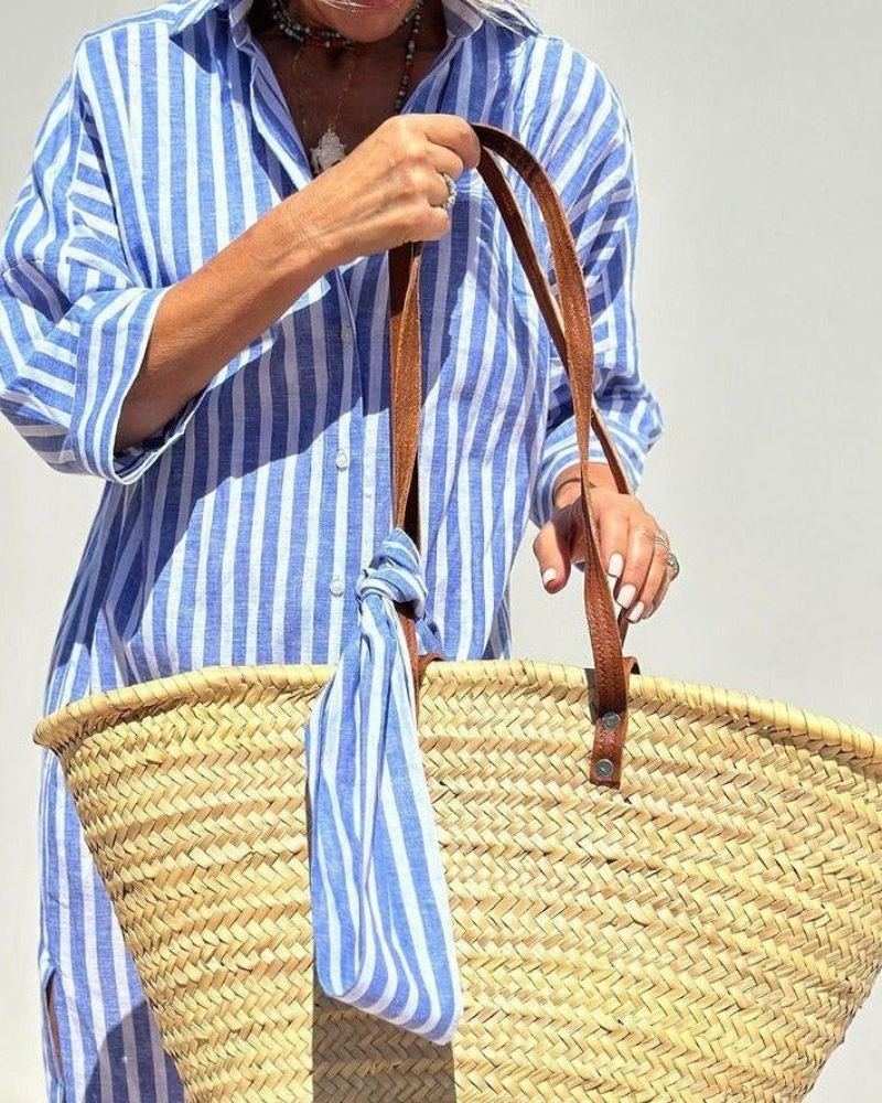 Classic Striped Lace-up Shirt Dress