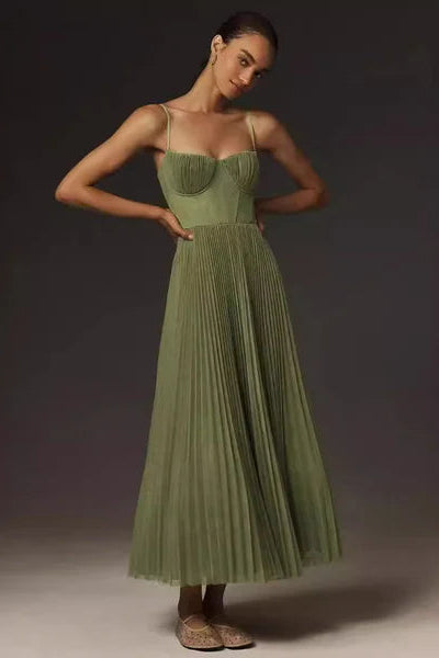 Pleated Strapless Midi Dress